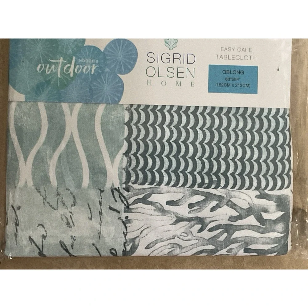NEW‎ SIGRID OLSEN HOME 60X84 In/Outdoor Easy Care Tablecloth Blue Trinity Beach
